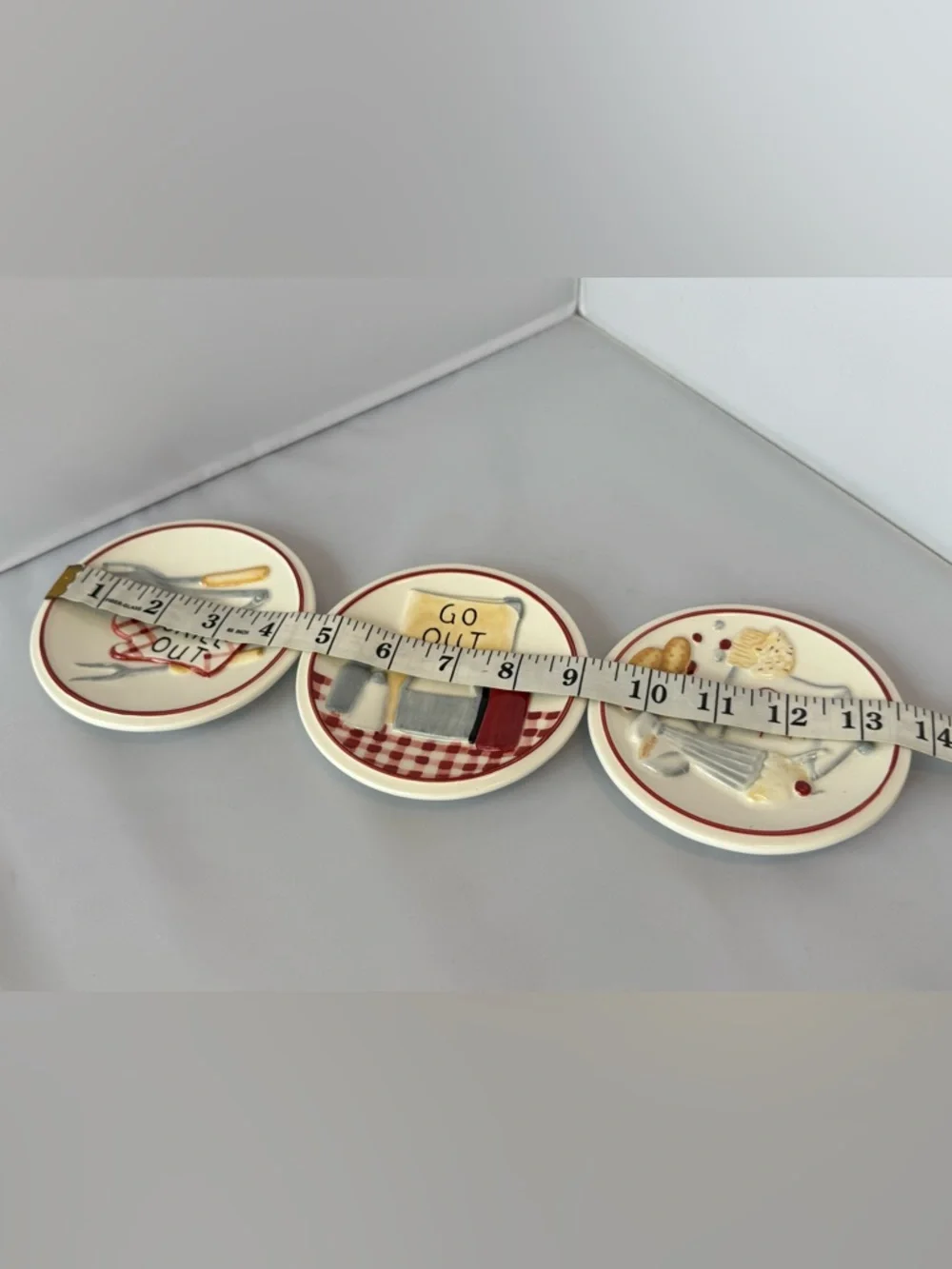 3 Pc MWW Market 4.5" Mini Plate Set Grill/ Pig/Go Out/Take Out -Farmhouse Picnic - Picture 16 of 16